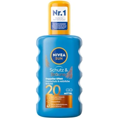 Abbildung von NIVEA Sun Schutz &amp; Bräune Sonnenspray LSF 20 (200 ml), Sonnencreme mit Pro Melanin Extrakt für eine ebenmäßige Bräune, sofortiger Sonnenschutz UVA/UVB Filtersystem