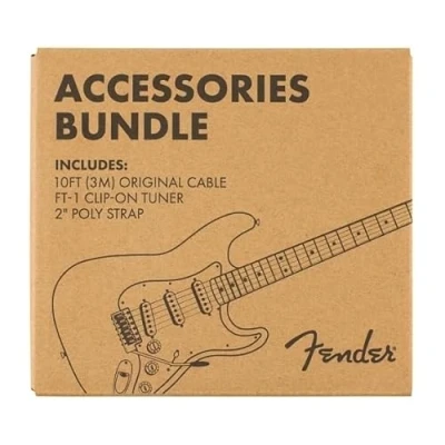 Abbildung von Fender Gitarrenzubehörpaket, mit hochwertigem Kabel, FT 1 Clip On Tuner und strapazierfähigem Gitarrengurt, ideal für Anfänger Profis, kompatibel E Gitarre Akustikgitarre, in Schwarz