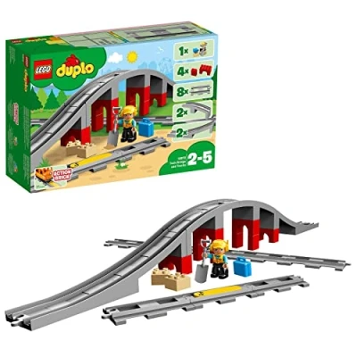 Abbildung von LEGO DUPLO Eisenbahnbrücke und Schienen Set, Kinderspielzeug mit Signalstein, Spielzeugeisenbahn für Mädchen Jungen ab 2 Jahren 10872