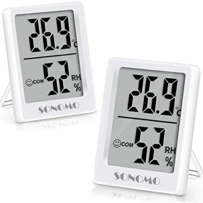 Abbildung von SONOMO Thermo Hygrometer,2 Stück Digital Hygrometer Innen, Thermometer Innen Feuchtigkeit Hohen Genauigkeit,Für vertikale oder Wandmontage Luftfeuchtigkeitsmessgerät,Für Innenraum (Weiß)