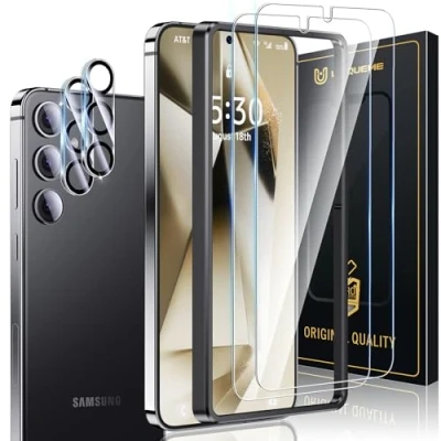 Abbildung von UniqueMe 2024 für Samsung Galaxy S24 Plus Panzer Schutz Glas mit Schablone 2 Stück 9H Prime Schutzglas und Kameraschutz, [9H Härte] [Kratzfest] HD Klar Displayschutz