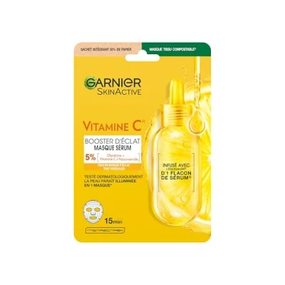 Abbildung von GARNIER Skin Active Gesichtsmaske aus Stoff, super feuchtigkeitsspendend und helligkeitsverstärkend, Vitamin C &amp; Hyaluronsäure, vegan tierversuchsfrei, matte Haut bei schwacher Helligkeit x1