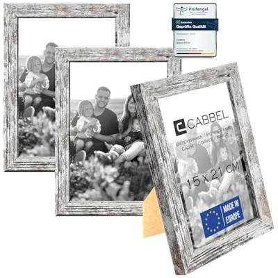 Abbildung von CABBEL 3er Set Bilderrahmen DIN A5 15x21 cm MDF Holz Rahmen mit bruchsicherem Acrylglas in Birke