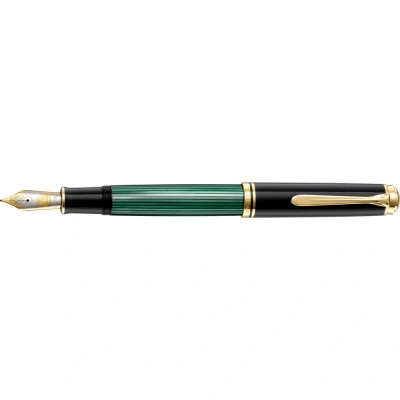 Abbildung von Pelikan Füllhalter Souverän 1000, Schwarz Grün, Feder M (mittel), hochwertiger Kolbenfüller im Geschenk Etui, 987594
