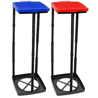 Abbildung von com four® 2X Müllsackständer mit Deckel, in 3 möglichen Höhen aufbaubar, optimal für Heim, Garten, Werkstatt und Camping Ihre Müllentsorgung (Deckel blau + rot)