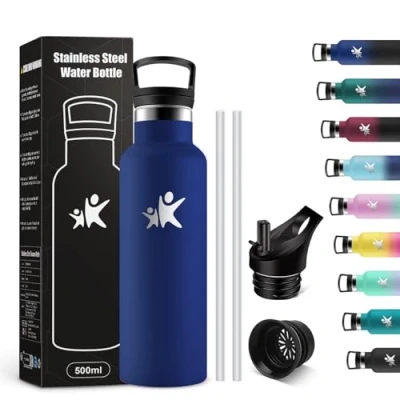 Abbildung von KollyKolla Trinkflasche Kinder 500ml, Thermoskanne mit Strohhalm, Kohlensäure Geeignet, BPA Frei, Vakuum Isolierte Thermosflasche, Isolierflasche Auslaufsichere für Schule, Büro, Laufen, Fahrrad