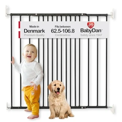 Abbildung von BabyDan MultiDan, 62,5 106,8 cm, Verlängerbares Treppengitter/Babygitter/Sicherheitsgitter, Metall, Schwarz, Hergestellt in Dänemark (Haustiergitter/Hundegitter)