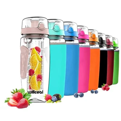 Abbildung von willceal Wasserflasche mit Fruchteinsatz 945 ml Hochwertig und beständig Groß, BPA frei, aus Tritan Aufklappbarer Deckel Tragegriff Auslaufsicheres Design