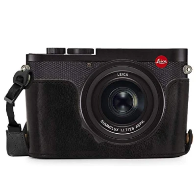 Abbildung von MegaGear MG1718 Ever Ready Kameratasche aus echtem Leder, kompatibel mit Leica Q2 Schwarz