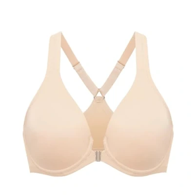 Abbildung von DELIMIRA Damen Vorderverschluss Racerback BH Grosse Grössen Bügel BHS Tiefer Ausschnitt Ungefüttert Vollschalen Beige 85E