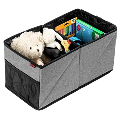 Abbildung von reer Rücksitz Auto Box TravelKid für Ordnung auf der Rückbank, schmutzabweisend, Anti Rutsch Boden, faltbar, grau