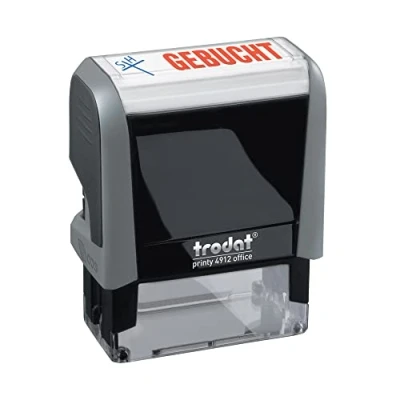 Abbildung von Trodat Office Printy 4912 selbstfärbender Textstempel, Text GEBUCHT, Abdruckfarbe blau rot, 47 x 18 mm