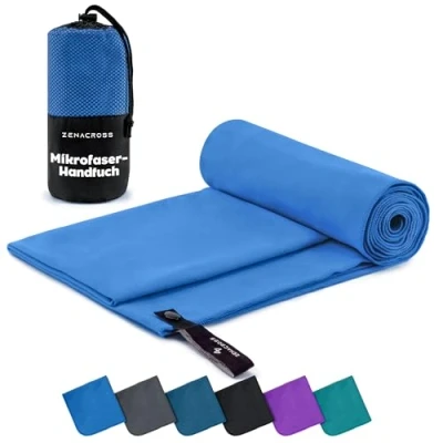 Abbildung von ZENACROSS Mikrofaser Handtuch mit Transportbeutel Schnelltrocknendes und vielseitiges Fitness Sporthandtuch Größen XL 180 x 90 cm Blau