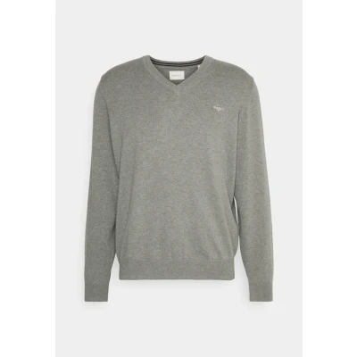 Abbildung von GANT Classic V NECK Strickpullover, Herren, Größe: Small, Dark grey melange