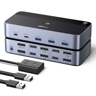 Abbildung von UGREEN Displayport KVM Switch 2 PC Monitore 8K60Hz Umschalter mit 4 USB 3.0 Ports Tastatur und Desktop Controller Umschaltung Kompatibel Windows/Linux/MacOS usw.