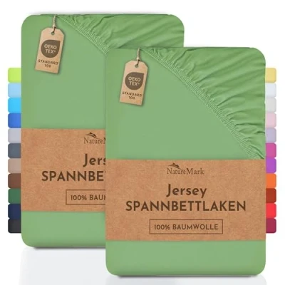 Abbildung von NatureMark 2er Pack Kinder Jersey Spannbettlaken, Spannbetttuch 100% Baumwolle in vielen Größen und Farben MARKENQUALITÄT ÖKOTEX Standard 100 70x140 cm Jade