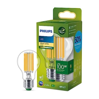 Abbildung von Philips LED Classic ultraeffiziente E27 Lampe (100 W), mit warmweißem Licht, energiesparende langer Nutzlebensdauer, Energieeffizienzklasse A