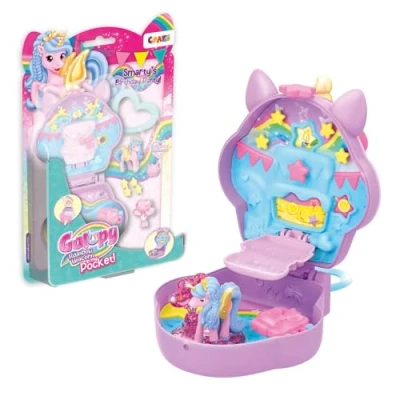 Abbildung von Galupy Rainbow Unicorn In My Pocket Einhorn Spielzeug zu Sammeln , klappbares Mini Spielset mit Einhornfigur und Karussell