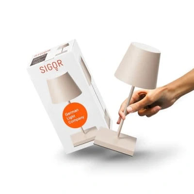 Abbildung von LED Akkutischlampe Nuindie mini, USB C, beige, IP54, dimmbar
