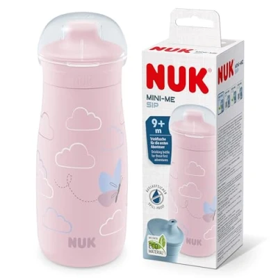 Abbildung von NUK Mini Me Sip für Kleinkinder ab 9 Monate 300 ml Kinderwasserflasche auslaufsichere stabile Trinköffnung bruchsicher rosa Schmetterling