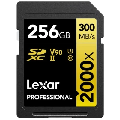 Abbildung von Lexar Professional 2000x SD Karte 256GB, SDXC UHS II Speicherkarte ohne Lesegerät, Bis Zu 300MB/s Lesen, Class 10, U3, V90 für DSLR, Videokameras in Kinoqualität (LSD2000256G BNNNG)
