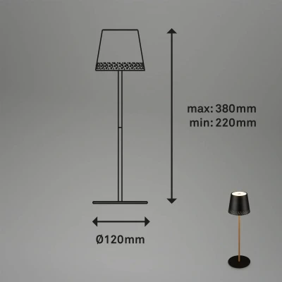 Abbildung von BRILONER LED Akku Tischleuchte 2 in 1, Stufenweise Dimmbar, Touch, Mobiles Licht, Tischlampe Aussen, kabellos, Schwarz Holzoptik