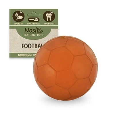 Abbildung von Nosli Natural Toys Football Premium Hundeball aus 100% Naturkautschuk Zahnpflege Kauspielzeug für Hunde Wurfball kleine &amp; große Hundespielzeug Ball Spielball (M)