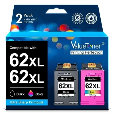 Abbildung von Valuetoner 62 62XL Druckerpatronen Kompatibel Ersatz für HP XL OfficeJet 5740 5742 5744 200 250 Envy 5540 5548 5640 5646 7640 5545 5544 (2 Pack, XL)