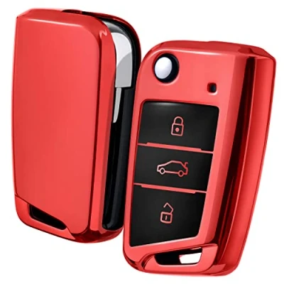 Abbildung von OATSBASF Autoschlüssel Hülle VW, VW Golf 7 Schlüsselhülle, Schlüsselbox Cover für Polo, Skoda, Tiguan, MK7 3 Tasten (Rot)