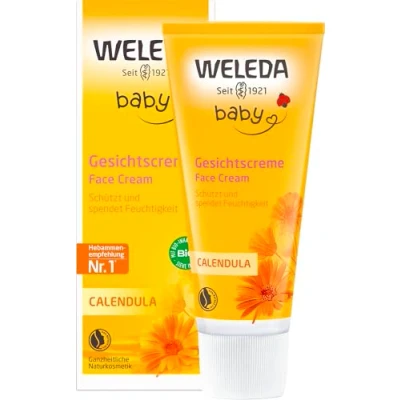 Abbildung von WELEDA Bio Baby Calendula Gesichtscreme Naturkosmetik Feuchtigkeitscreme mit Mandelöl &amp; Bienenwachs zur Pflege von trockener Haut. Natürliche Gesichtspflege Creme für Babys Kinder (1x 50ml)