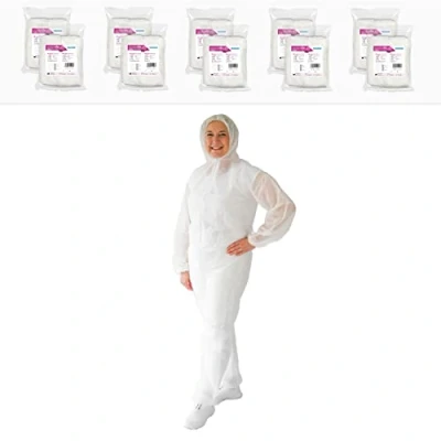 Abbildung von ARNOMED PP Schutzanzug Einweg Weiß, 10x Ganzkörperanzug Gr XL (140x178 cm), Lackier &amp; Maleranzug mit Kapuze, Arbeits Overalls für Herren/Damen, latexfreie Schutzkleidung, Einweganzug