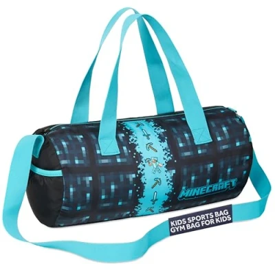 Abbildung von Minecraft Sporttasche Kinder Reisetasche Jungen Sportbeutel Mädchen Umhängetasche Teenager mit verstellbarem Schulterriemen (Blau, 41x18x19cm)