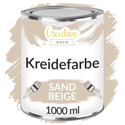 Abbildung von Creative Deco Beige Kreidefarbe 1000 ml Möbellack, Möbelfarbe Für Landhaus, Vintage Stil, Decoupage, Möbel Renovierung Matt Abwaschbar Wisch und Gradient Effekt möglich