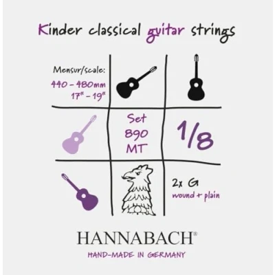 Abbildung von Hannabach Klassikgitarrensaiten Serie 890 MT für 1/8 Kindergitarre Mensur: 44 48 cm Satz mit 2 G Saiten 890MT