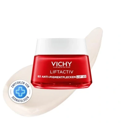 Abbildung von VICHY Anti Pigmentflecken Tagescreme Mit LSF 50, Für empfindliche, reife Haut, Mildert Pigmentflecken, Bio Peptiden und Niacinamid, Liftactiv B3, 50 ml