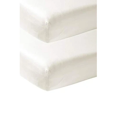 Abbildung von Meyco Baby Uni Spannbettlaken 2er Pack für das Kinderbett (Bettlaken mit weicher Jersey Qualität, aus 100% Baumwolle, perfekte Passform durch Rundum Gummizug, Maße: 60 x 120cm), Cremeweiß