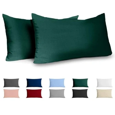 Abbildung von Dreamzie Kissenbezug 40 x 80 Renforcé Baumwolle (2er Set) Grün Dicht gewebt mit 57 Fäden/cm² 40x80 cm Oeko Tex Zertifiziert