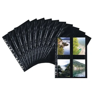 Abbildung von HERMA 7783 Fotohüllen für Ordner, 10 Stück, 9x13 cm, 4 Fächer geteilt, beidseitig bestückbare Fotophan Fotosichthüllen Sammelhüllen Postkartenhüllen Prospekthüllen mit Eurolochung, schwarz