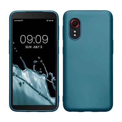 Abbildung von kwmobile Case kompatibel mit Samsung Galaxy Xcover 5 Hülle Schutzhülle aus Silikon metallisch schimmernd Handyhülle Metallic Karibikblau