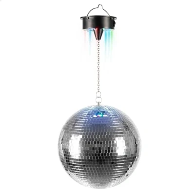 Abbildung von Ibiza DISCO1 30 30cm Durchmesser Facettenkugel mit 18 LED Sockel und 20cm Kette Batteriebetrieben