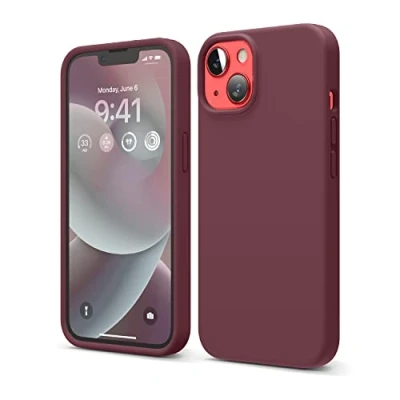 Abbildung von elago Schutzhülle für iPhone 14, Flüssigsilikon, Ganzkörper Schutzhülle, stoßfest, schlanke Handyhülle, kratzfestes, weiches Mikrofaserfutter, 15,5 cm (Burgunderrot)