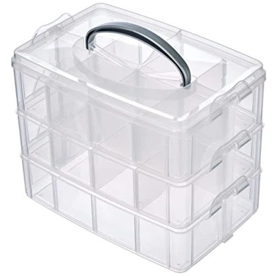 Abbildung von Rayher Sortierbox Aufbewahrung mit Griff,Transparent, groß, ‎23.1 x 18.5 15.6 cm,3 Etagen m. 17 Fächern,für Bastel Material,Spielzeug, Büro Utensilien,Accessoiresübersichtlich,stabil (39320000)