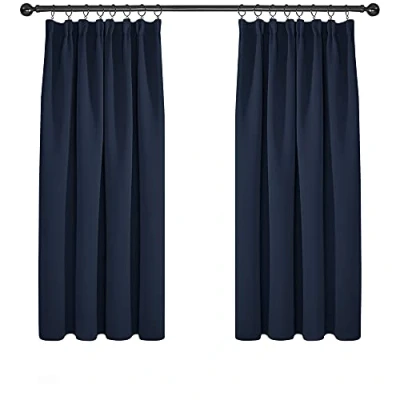 Abbildung von Deconovo Vorhang Verdunkelung Dicke Gardine Blickdicht Kräuselband Kinderzimmer Extra Warm, 138x168cm(HöhexBreite), Dunkelblau, 2er Set