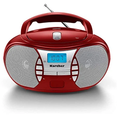 Abbildung von Karcher RR 5025 R tragbares CD Radio (CD Player, Boomboxen, UKW Radio, Batterie/Netzbetrieb, AUX In) rot