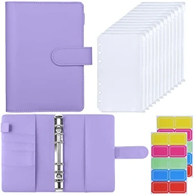 Abbildung von HAUTOCO Budget Planner Deutsch, A6 Binder, Budgetplaner, Ringbuch mit 12 Binder Taschen, Finanzplaner Etiketten, Sparbuch für Geld Organizer, Reisen Tagebuch, Lavendel