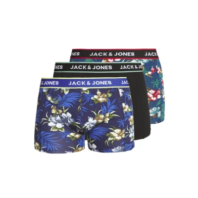 Abbildung von Jack &amp; Jones Jacflower Trunks 3 PACK Panties, Herren, Größe: Small, Black/bardaboes cherry/maritime blue