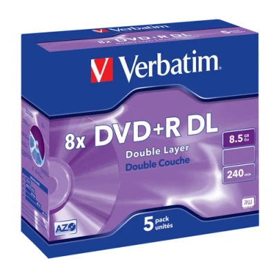 Abbildung von Verbatim DVD+R Double Layer Matt Silver 8.5GB, 5er Pack Jewel Case, DVD Rohlinge beschreibbar, 8 fache Brenngeschwindigkeit &amp; Hardcoat Scratch Guard, R, leer