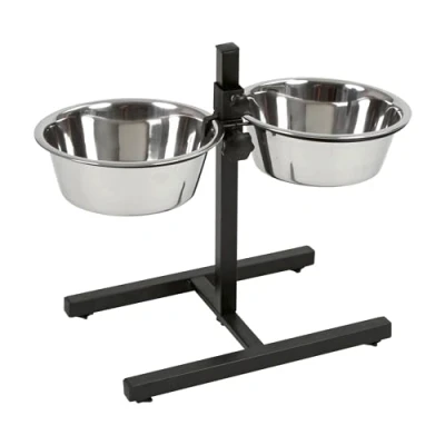 Abbildung von Kerbl Futterbar inklusive Edelstahlnäpfe, Stufenlos Verstellbarer Hunde Fressnapf, 2 x 2800 ml, Höhe 43 cm, Schwarz