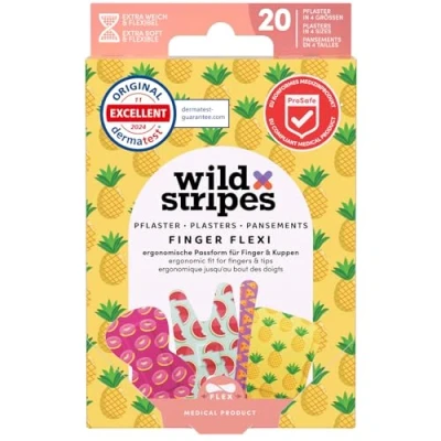 Abbildung von Wild Stripes Pflaster Set I Wasserfeste Finger Flexi Food Wundpflaster Hautfreundlich Ergonomische Passform 24h Schutz Duschpflaster Wasserresistent 20 Stück