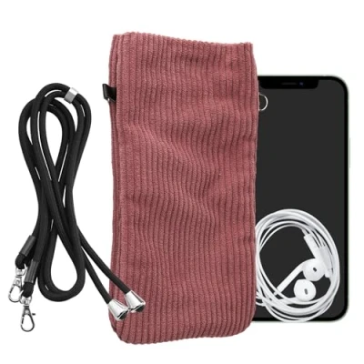 Abbildung von kwmobile Handytasche für Smartphones XXL 7&quot; Handy Tasche Cord Hülle Dark Rose mit Kordel Handykette 17,7 x 9 cm Innenmaße